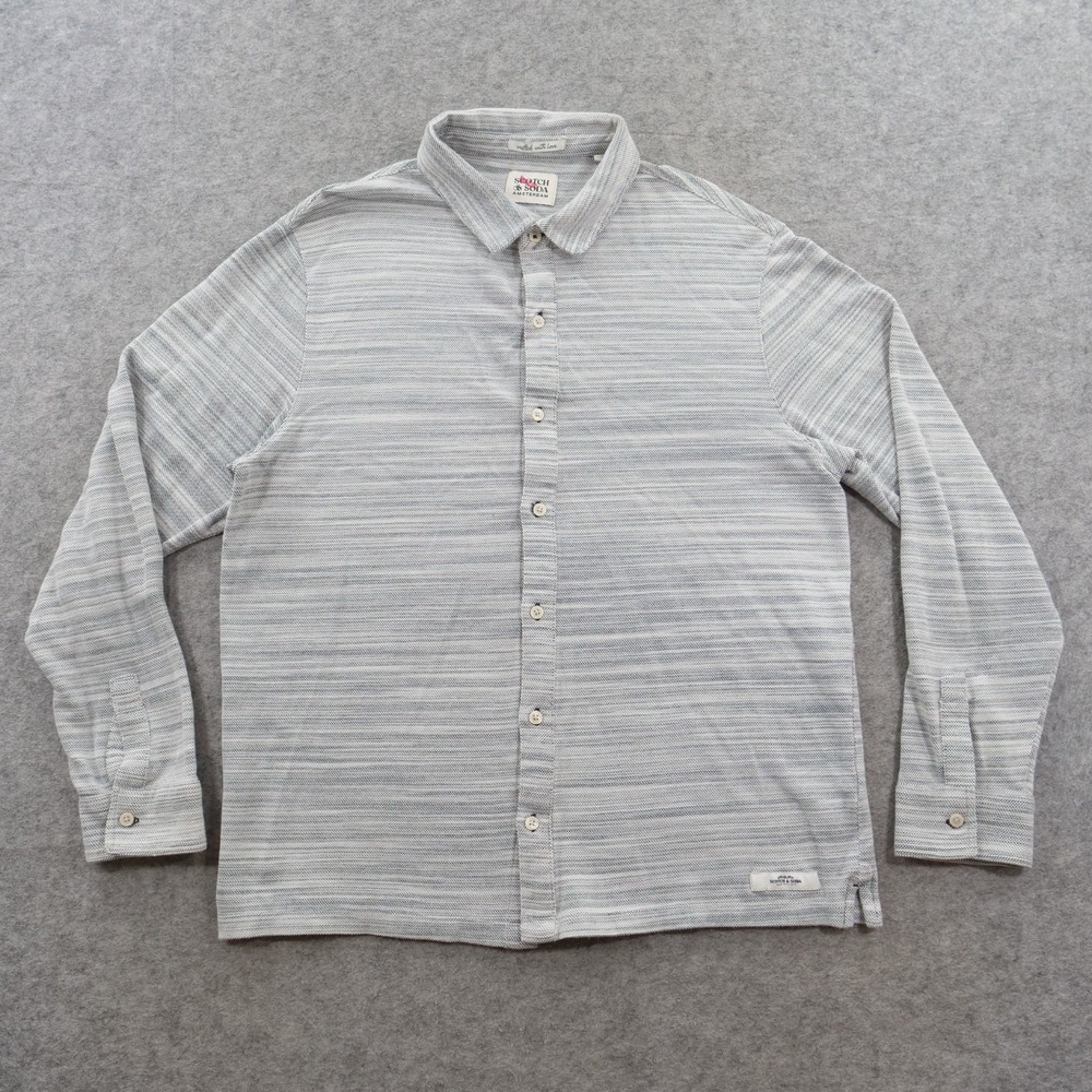 Scotch & Soda Shirt Mens Extra Large Gray Textured Knit Button Up Long Sleeve